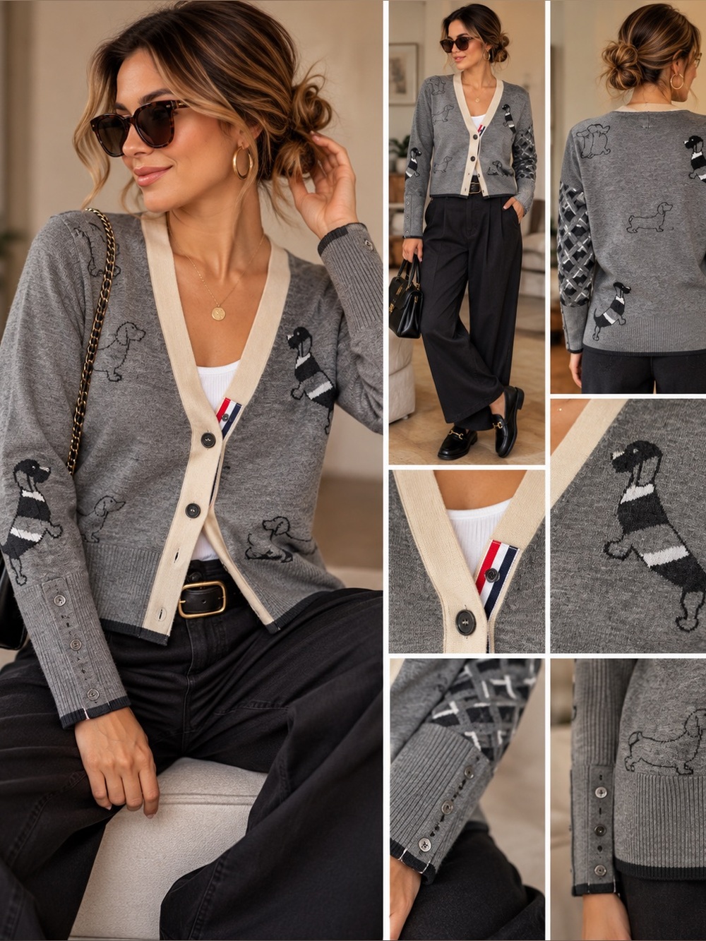 Luxury Wool Cashmere Dachshund Intarsia Cardigan Sweater Dogcore